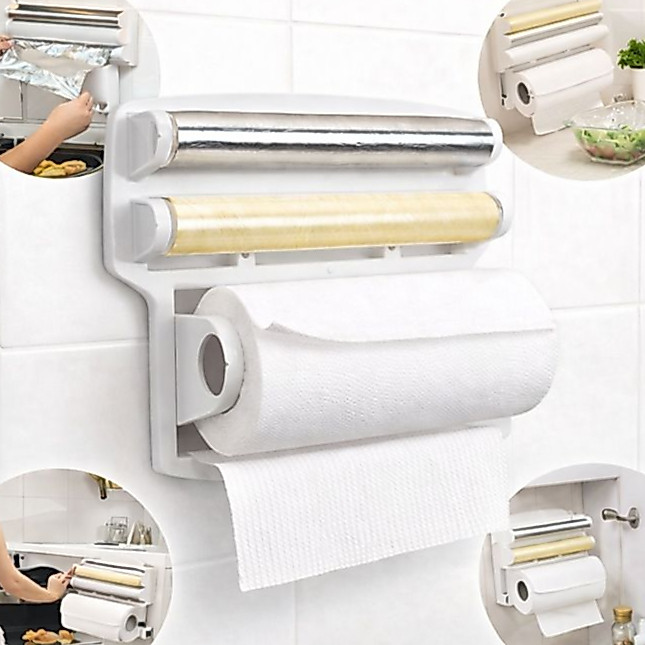 Porta Papel Toalha Triplo Suporte Rolos de Cozinha 3 em 1