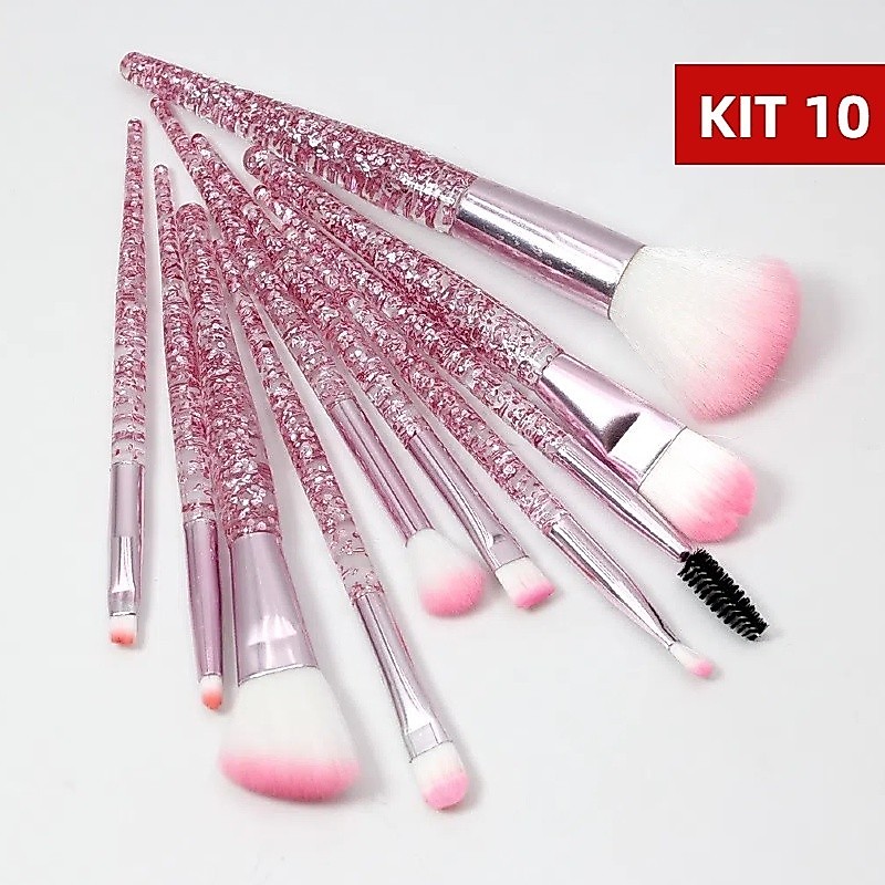 Conjunto de 10 pincéis de maquiagem de cristal para sombra, blush e pó solto