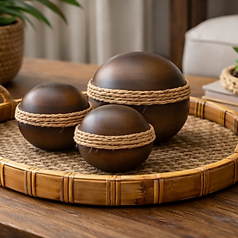 Trio Bolas Esferas Decorativas  Rusticas em Cerâmica Enfeite Centro de Mesa Fruteira