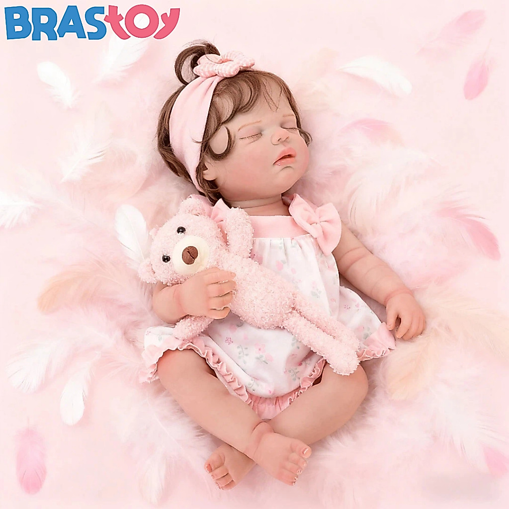 Bebê Reborn Boneca Silicone 48cm Menina Sweetie Olho fechado Pode dar Banho Bras