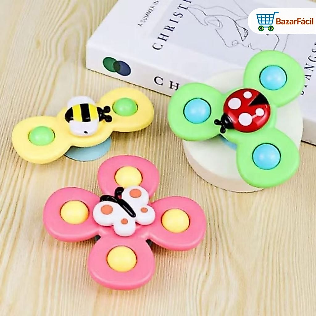 Kit 3 Brinquedo Sensorial para Bebê - Ventosa Adesiva Gira Spinner Atividade Educativa