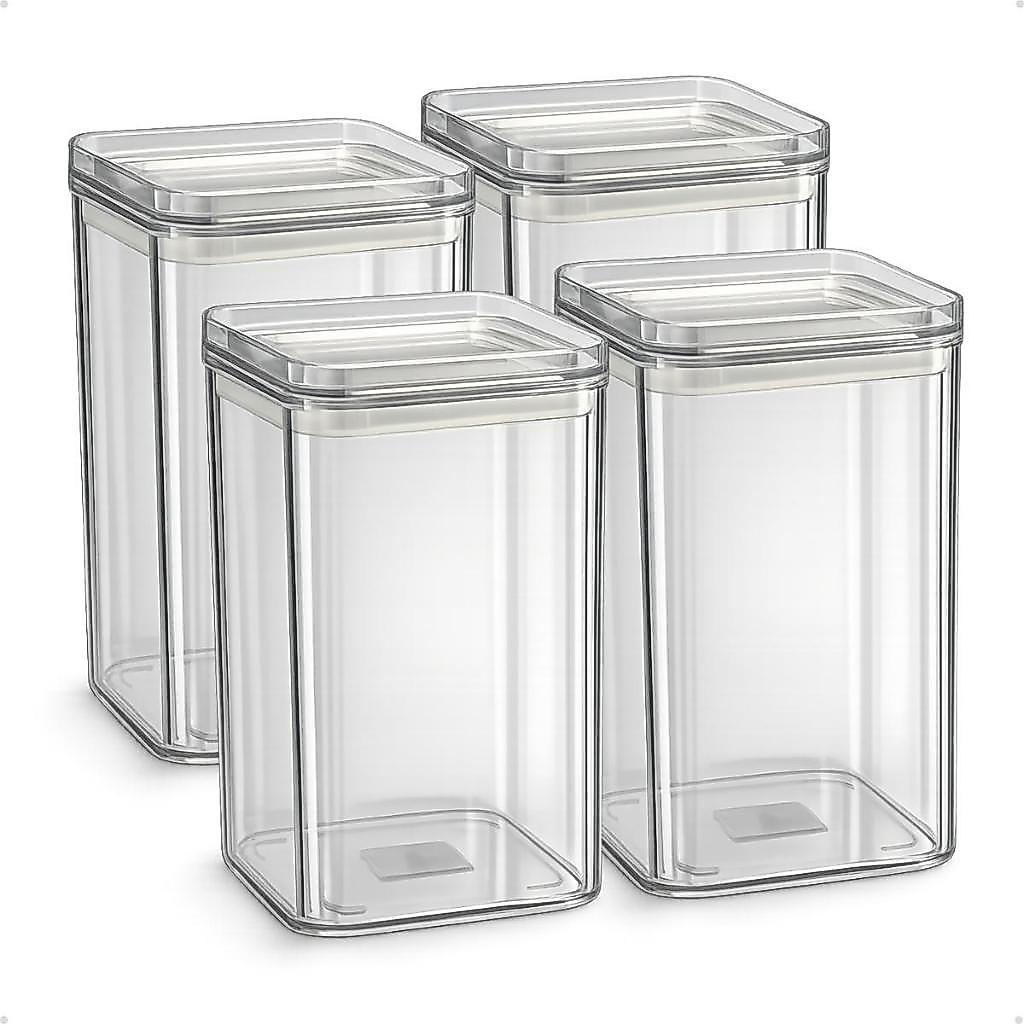 Kit 4 Potes Herméticos 1 Litro - BPA Free Organizador com Tampa para Alimentos, Empilhável