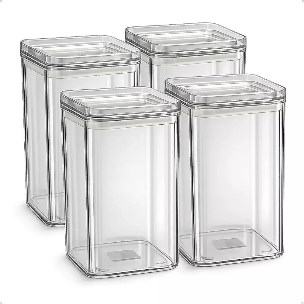 Kit 4 Potes Herméticos 1 Litro - BPA Free Organizador com Tampa para Alimentos, Empilhável