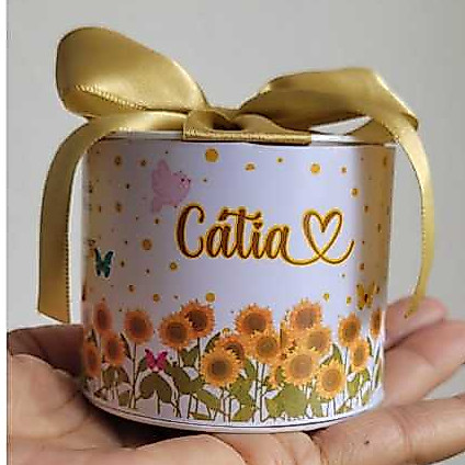 Tubolata Personalizada Girassol 5x6cm – Lembrancinha para Festa, professores aniversário casamento 15 anos maternidade