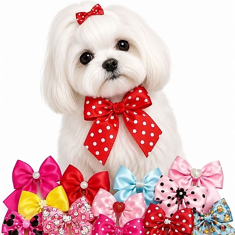 kit 60 Laços de Pescoço Pet Poá Bolinhas e Estampados | Gargantilha Pet Luxo | Laçarote e Lacinho Pet