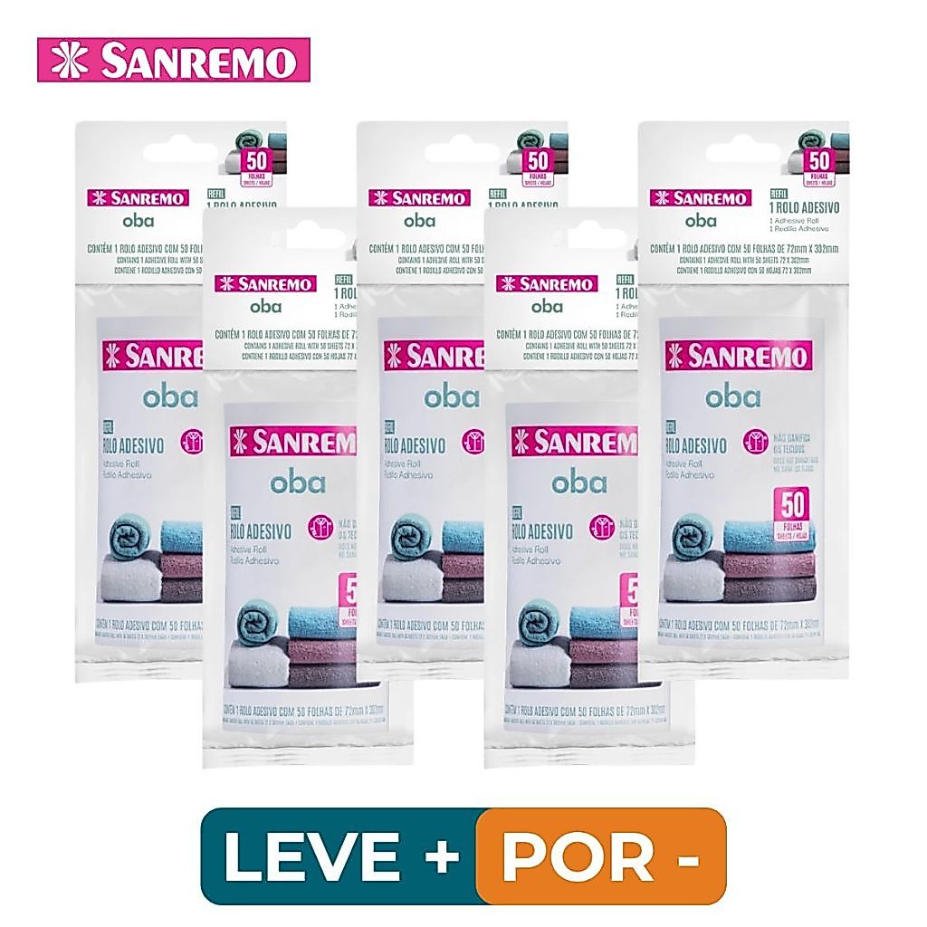 Refil Tira Pelos Sanremo Adesivo 50 a 250 Folhas Roupa Estofado