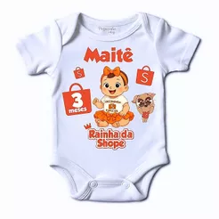 Body bebe Tema Rainha da Shope personalizado com nome e mes Encomenda da Shope Rei da Shope