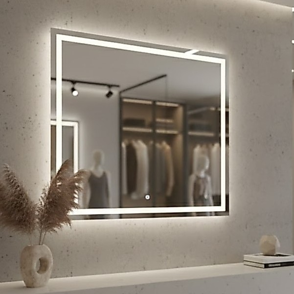 Espelho Quadrado com LED Touch 3 Cores Lapidado Jateado para Banheiro — foto 6