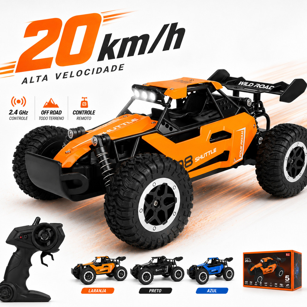 Carrinho de Controle Remoto 2.4g Off Road Super Rápido 20km/h Infantil Aluminio Recarregável Kizumba