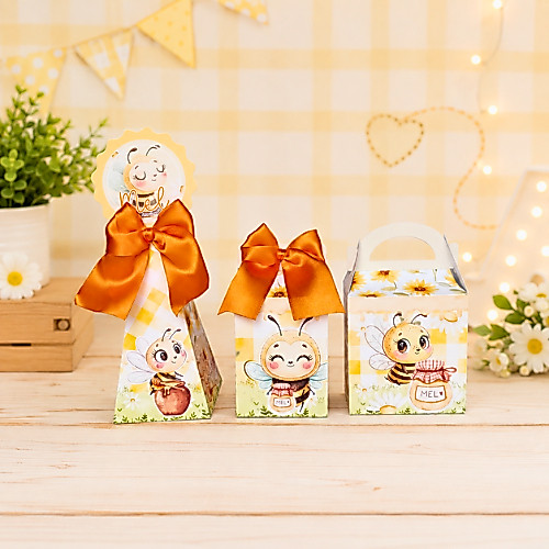 Caixinha Personalizada Abelhinha Kit Pegue e Monte Lembrancinha Festa Infantil Nome e Idade