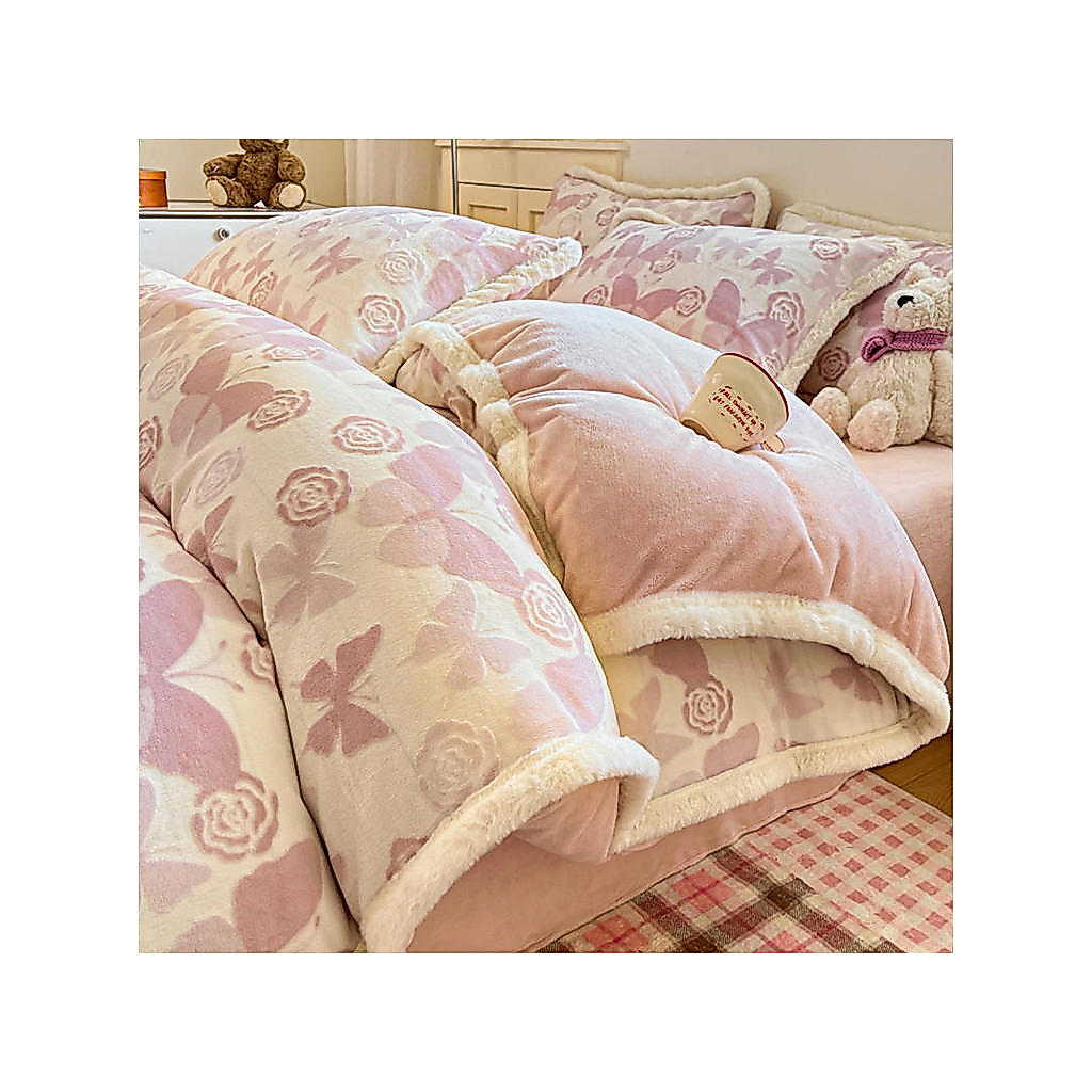 Cama de lã de leite grossa Coral velo conjunto de quatro peças mais flanela lençol infantil capa de edredão conjunto de 