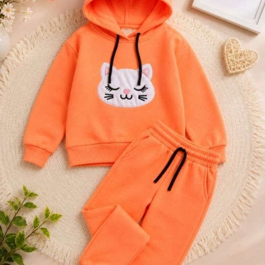 Conjunto de Menina Infantil e Juvenil Agasalho Moletom com Capuz Coleção Lançamento Neon Inverno