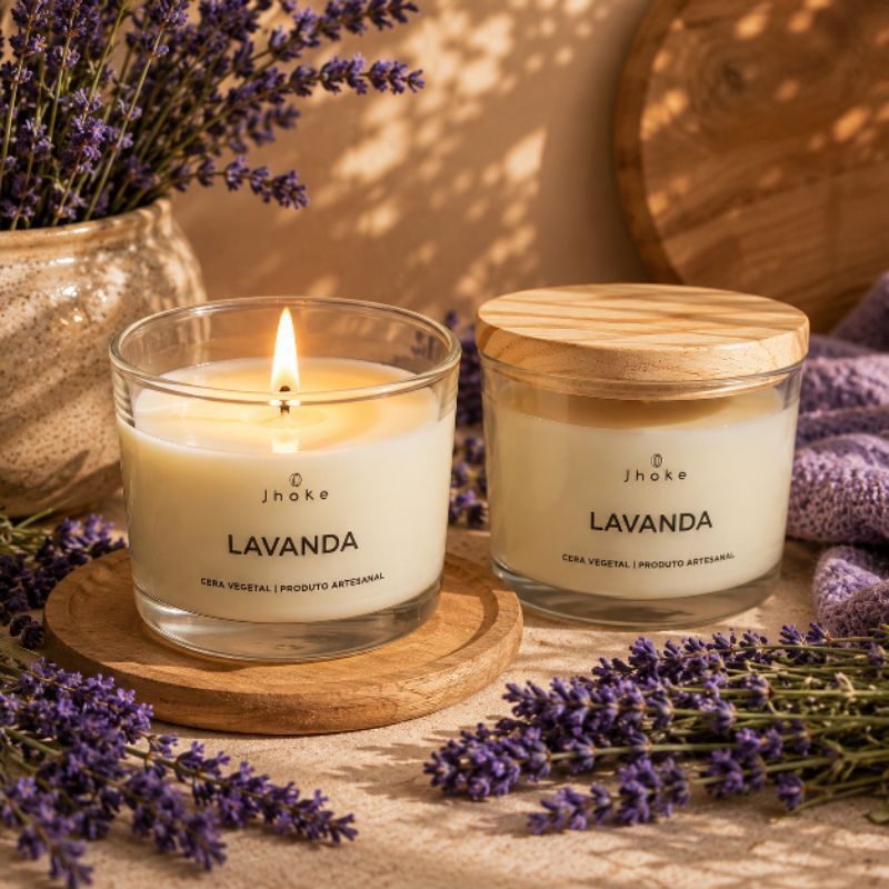 Vela Aromática Artesanal Premium 120g com Tampa de Madeira e Caixa de Presente em Vários Aromas