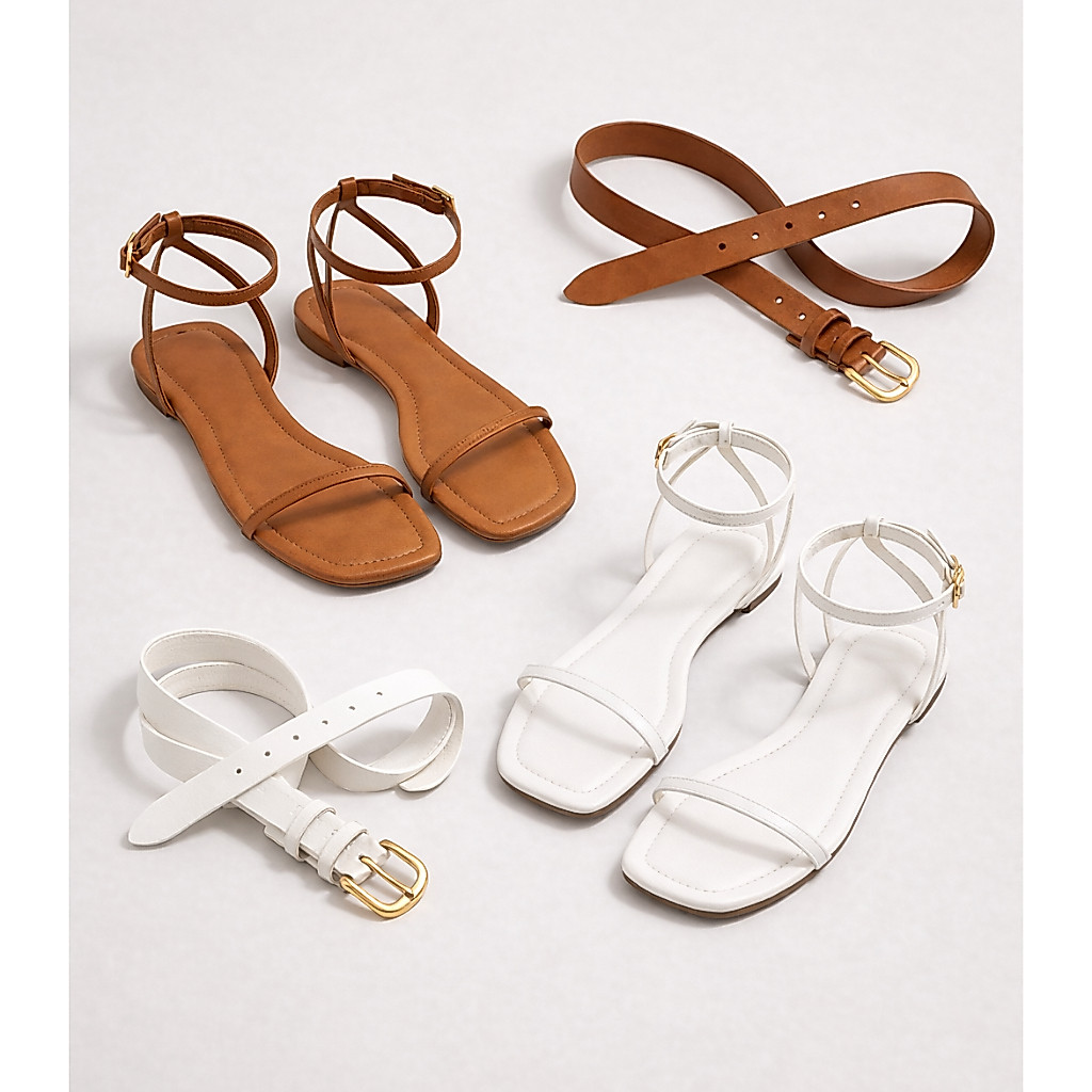 Kit Sandália Rasteira Feminina + Cinto Feminino Confortável Casual e Elegante