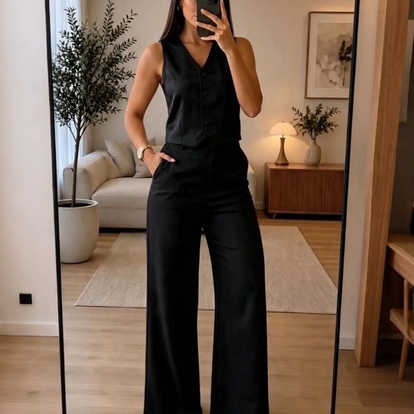 Conjunto Feminino Alfaiataria Elegante Social Casual do P ao G Calça Pantalona Colete Moderno Conjunto-plus. — imagem 2 de 2