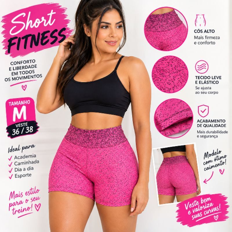 Short Fitness Feminino Estampado Cintura Alta Academia Treino Corrida Caminhada