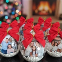 Bolinhas de Natal Personalizada com foto laço e neve - enfeites de natal - presente de natal