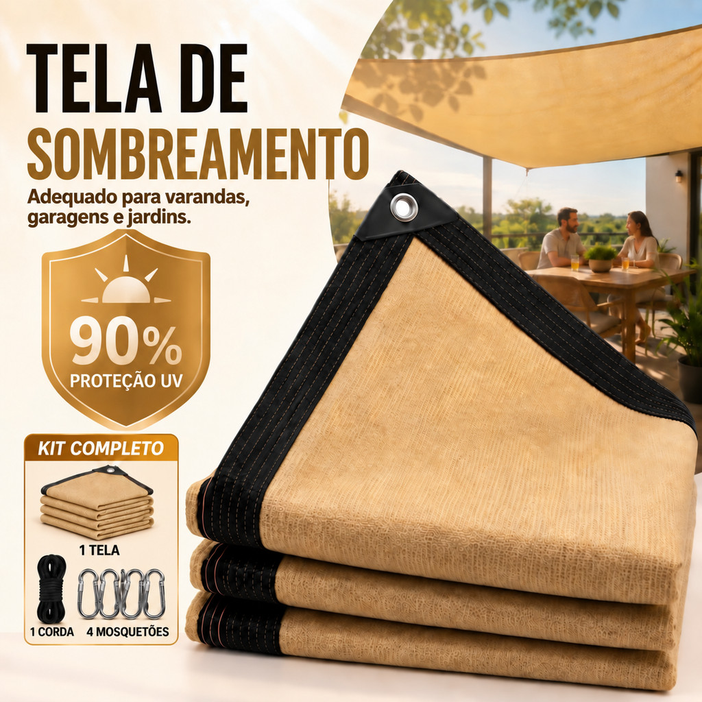 Tela Sombrite 90% Sombreamento Anti UV Com Ilhós - Bainha Reforçada Para Garagem Piscina Horta Plantas