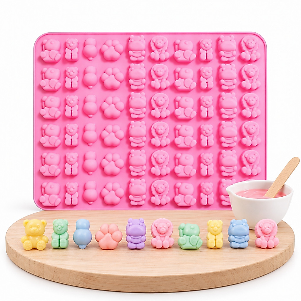 Molde de Silicone 60 Cavidades Animais para Balas de Goma Gelatina Chocolate Doces e Artesanato