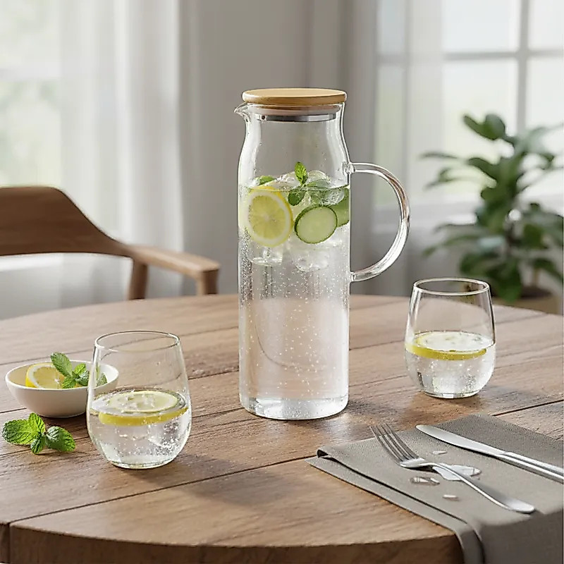 Jarra com tampa de bambu Ou 1,5L Linha Sense para bebidas