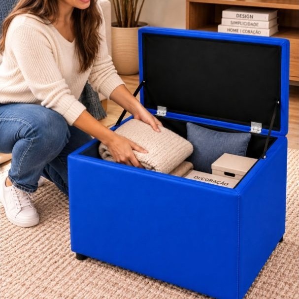 Baú Decorativo Multiuso Suede Premium com Tecido Suede Premium