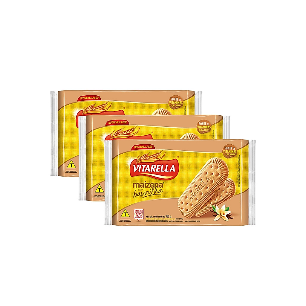 Kit 3un Biscoito Vitarella Maizena Baunilha 350g