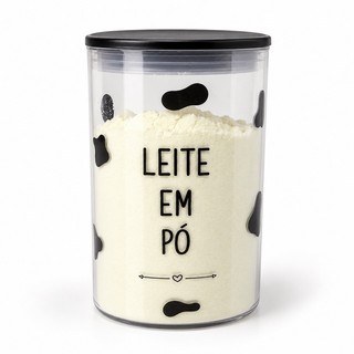 Pote Decorado 1.000ml Leite em Pó de Acrílico Hermético Adesivado - 5 Cores