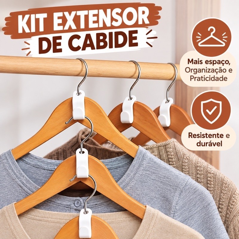 kit Extensor De Cabide De Roupas Cascata Gancho Kit 5 a 20 Mais espaço no Guarda Roupa Prático - Máquina 3D