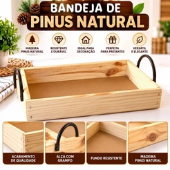 Kit 10 Bandeja Para Café da Manhã M 33x22 Com Alça Retangular Cesta para Presente Bandeja de Madeira Bandeja com Alça