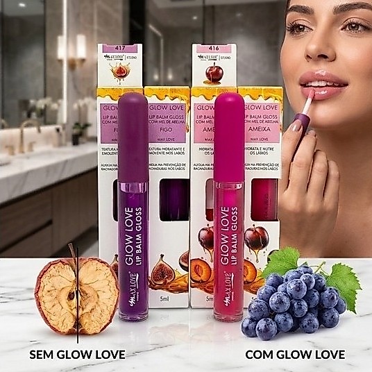 Lip Balm Gloss Max Love Glow Love 5ml com Mel de Abelha Hidratante Labial Brilho Figo Ameixa