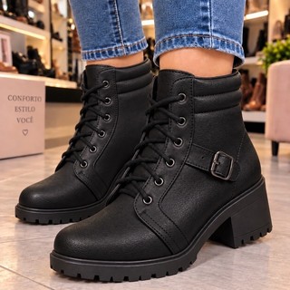 Bota Feminina cano curto moda Tratorado Feminino Confortável - COTURNO SOLADO TRATORADO PRETO OUTONO-INVERNO 2024