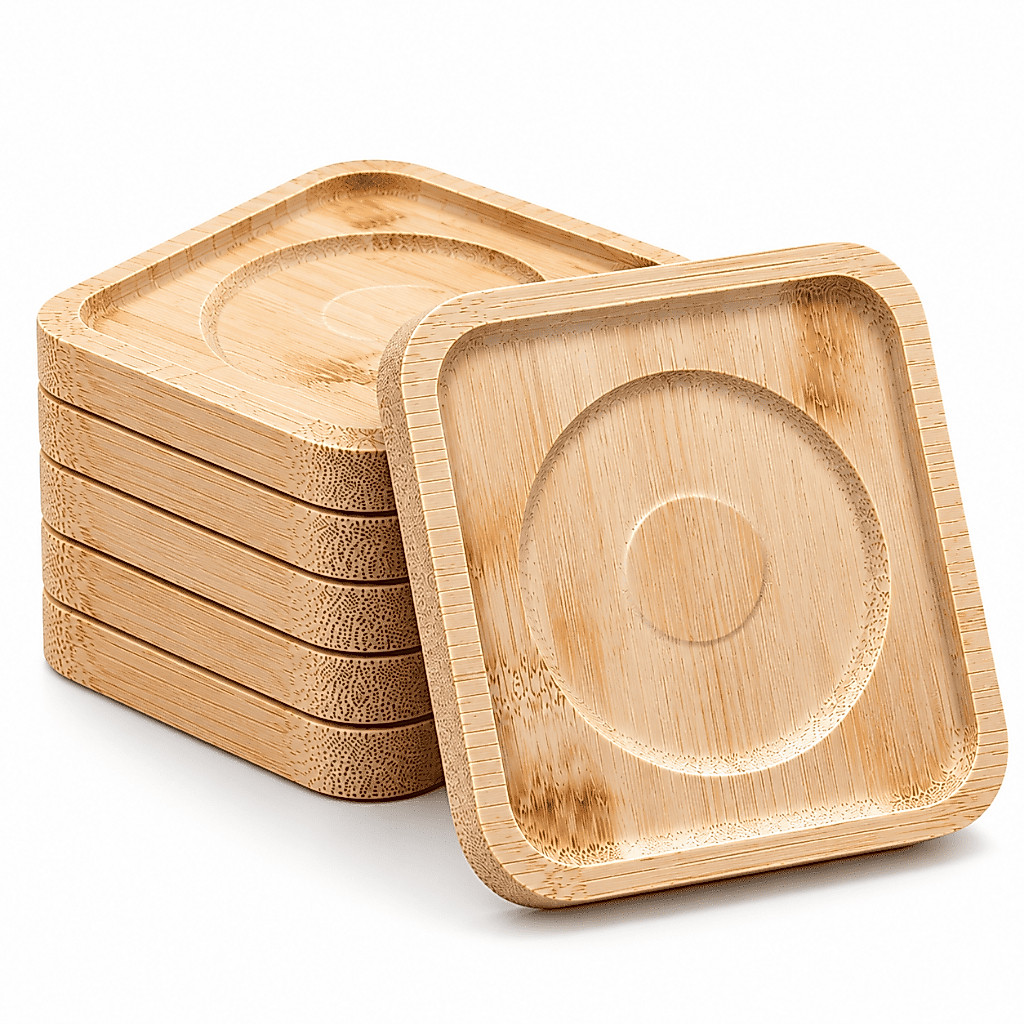 Descanso de Copos Bambu 6 Peças Quadrado 9,5cm Encaixe Central Mesa Sala Escritório Casa