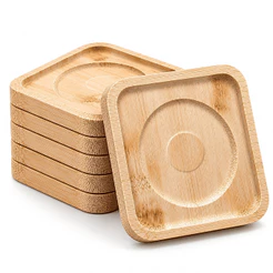 Descanso de Copos Bambu 6 Peças Quadrado 9,5cm Encaixe Central Mesa Sala Escritório Casa