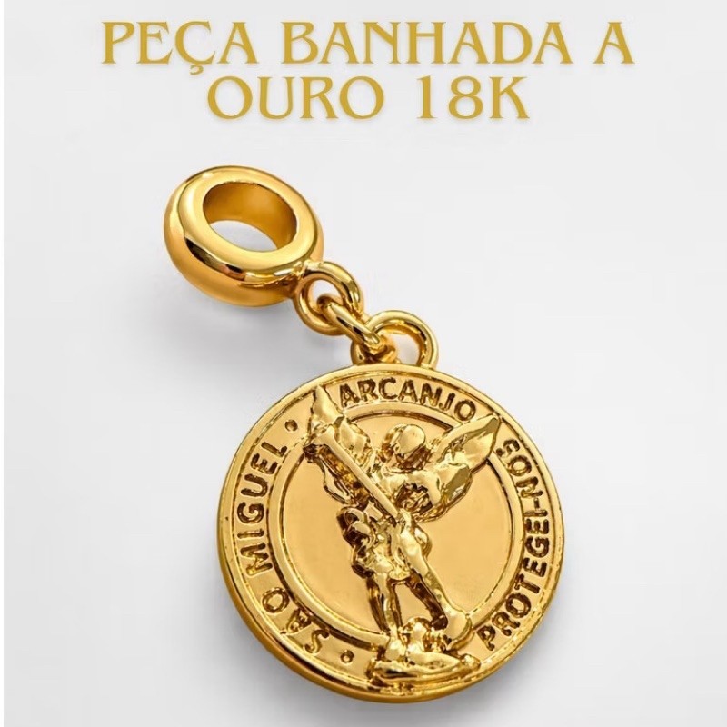 Pingente Arcanjo Miguel com oração Anjo Proteção – Banho de Ouro + Verniz Italiano hipoalergênico ✨