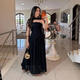 Vestido Longo Madrinha Tomara Que Caia Assimétrico Com Echarpe