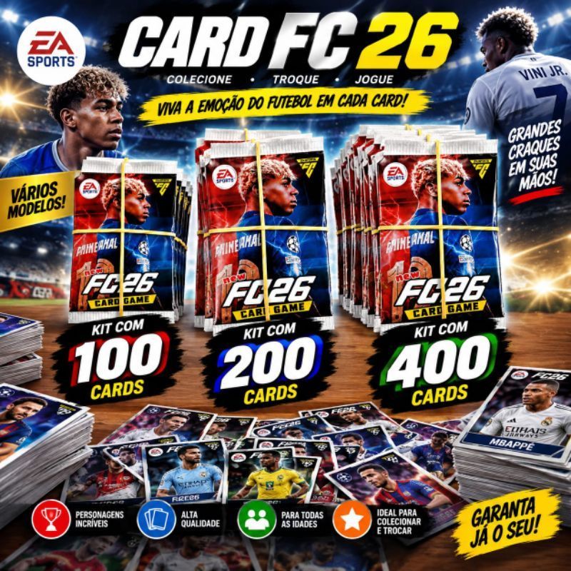 KIT CARDS FC26 100/200/400 figurinhas Bafo/Lembrancinhas/Colecionar Futebol Time Fifa