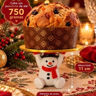 Boneco de Neve Porta-Panetone 3D | Suporte para Panetone 750g | Decoração Natalina