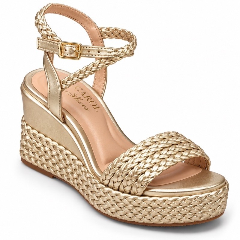 Anabela Feminina Trançada 5 cm | Sandália Anabela Confortável Duas Cores | Salto Plataforma Casual Elegante