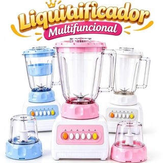 Liquidificador Multifuncional 2 em 1 com Mini Triturador Potente para Sucos Vitaminas Frutas e Alimentos Rosa Azul Branc