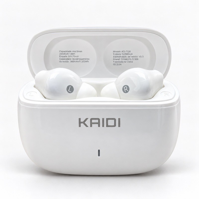 Fone de Ouvido Bluetooth Kaidi KD-7026 TWS Sem Fio com Estojo de Carregamento