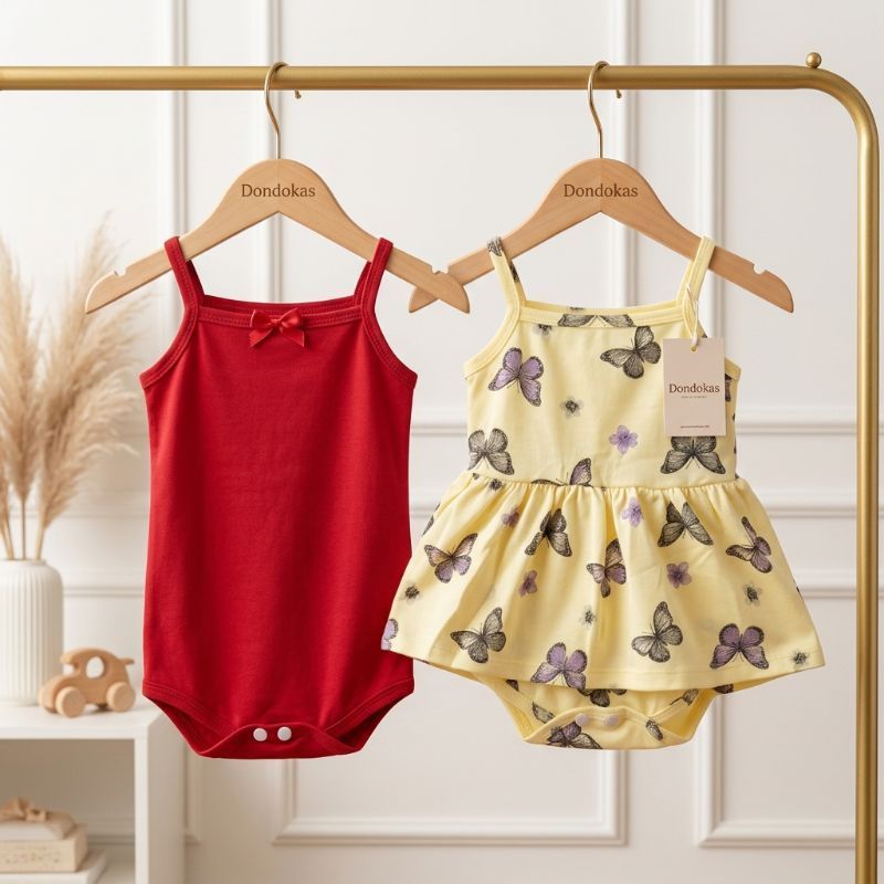 Kit 2 Body Bebe Bori Saia + Bore Alcinha 100% Algodão Roupa de Bebe
