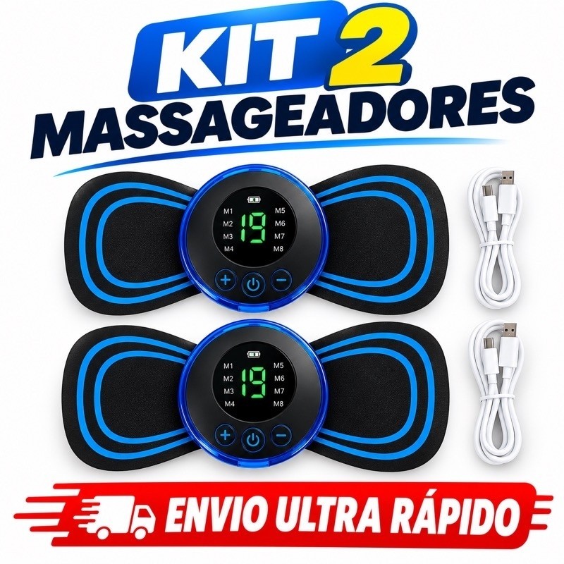 Kit 2 Massageadores Elétricos Portáteis para Corpo e Pescoço 8 Modos e 19 Intensidades