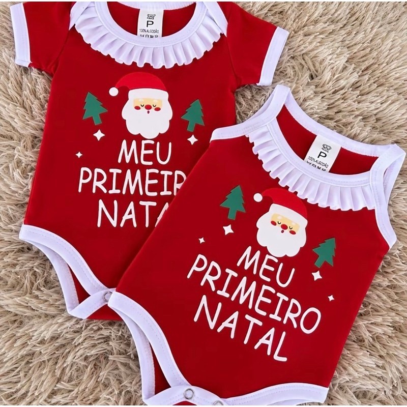 Kit Roupa de Bebê Natal Body Temático 2 Peças