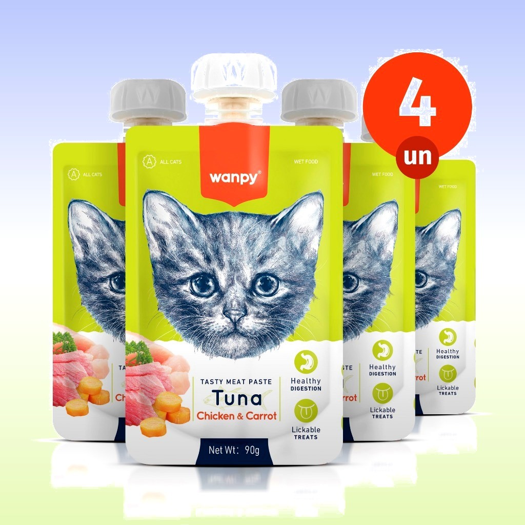 Kit 4 Petisco Truly Wanpy Creamy para Gatos Atum Frango Cenoura 90 G