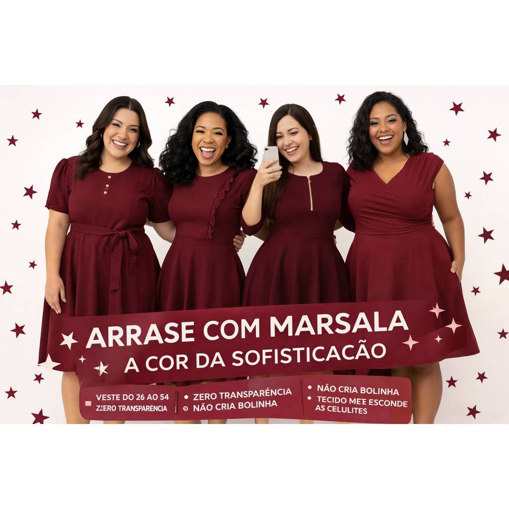 Vestidos Plus Size Moda Evangélica Mais Vendida Saia Rodado Lançamento MARSALA Pregas Ziper ou Botões Roupas Femininas