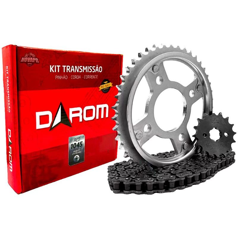 Kit Transmissão DAROM CG 150/160 Pinhão + Coroa + Corrente Darom Aço 1045 Original