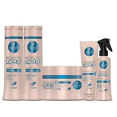 Kit Bendito Loiro Shampoo, Condicionador, Mascara, Proteina e Fluido 300ml Haskell