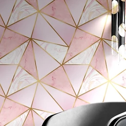 Papel de Parede Autoadesivo Geométrico Zara Rosa Gold Lavável Meia Parede