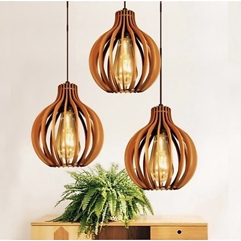 Kit com 3 Pendente Lustre Luminaria de Teto em Mdf Moderno