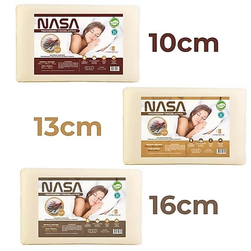 Kit com 2 Travesseiro Nasa Original Grande Viscoelástico Antialérgico Macio 13 cm